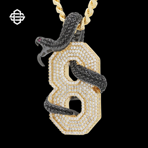 Collar de Cadena Cubana con Colgante de Número 8 con Diamantes Blancos y Negros, Estilo Hip Hop, para Raperos - Product Image 5