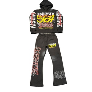 Custom Rhinestone Flared Tracksuit Hoodie and Bell Bottom Pants Streetwear <b>Set</b> - Product Image 1