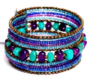 Boho Beaded Bracelet Set Women's Stackable Turquoise <b>Purple</b> Blue Gold Tone Bohemian Jewelry <b>Gift</b> - Product Image 1