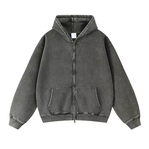 Hot Selling 100% Cotton Acid Wash Hoodie <b>for</b> <b>Men</b> Lightweight Quickdry Custom Made with Logo Printing Solid Zipper <b>Men's</b> Hoodies - Product Image 3