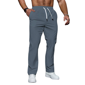 <b>Mens</b> Lightweight Straight Leg Casual <b>Pants</b> Elastic Waist Drawstring Breathable Quick Dry Travel <b>Lounge</b> Trousers Gray Fit - Product Image 3
