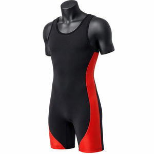 Singlet de Lucha Unisex Negro y Rojo con Bloques de Color, Ajustado y Elástico, de Poliéster y Algodón de Secado Rápido, RILL, Ropa Deportiva de Combate - Product Image 4