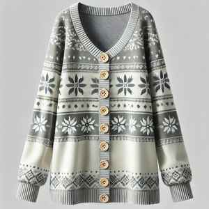 Suéter Cárdigan de Moda para Mujer FISLEY, Ropa de Punto Informal con Dibujos Animados, Cuello en V, Manga Larga, Tops al por Mayor, Flores Personalizadas de Marca - Product Image 1