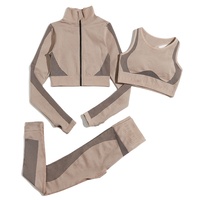Prix de gros, haute qualité, luxe, ensemble de yoga 3 pièces sur mesure, sans couture, haut de gamme, tenue de sport pour femmes, vêtements de sport grande taille