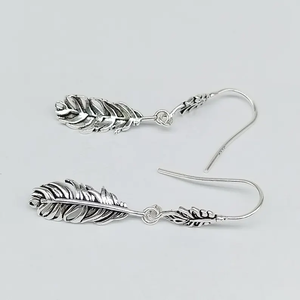 Boucles d'oreilles pendantes à la mode de Style bohème 925 en argent Sterling plume breloque à la main plume de paon goutte bijoux en vrac - Product Image 3
