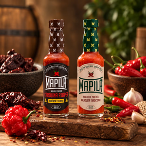 Sauce au piment brésilien Mapila 60 ml, Malagueta traditionnelle et Carolina Reaper naturellement fumée, 5000 à 25000 SHU, bouteille en verre - Product Image 2