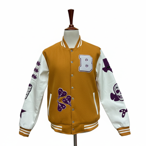 Veste de baseball personnalisée avec broderie, patch en chenille jaune, veste varsity streetwear unisexe, veste bomber hip hop pour hommes et femmes - Product Image 3