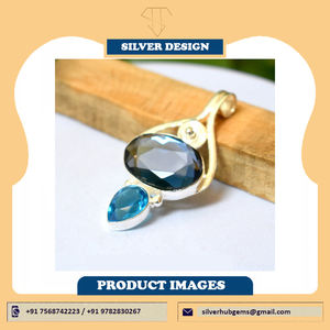 จี้พลอยโทแพซสีฟ้ารูปไข่เงิน925ธรรมชาติสำหรับขายส่ง925เครื่องประดับเงินสเตอร์ลิงจี้หินธรรมชาติ - Product Image 4