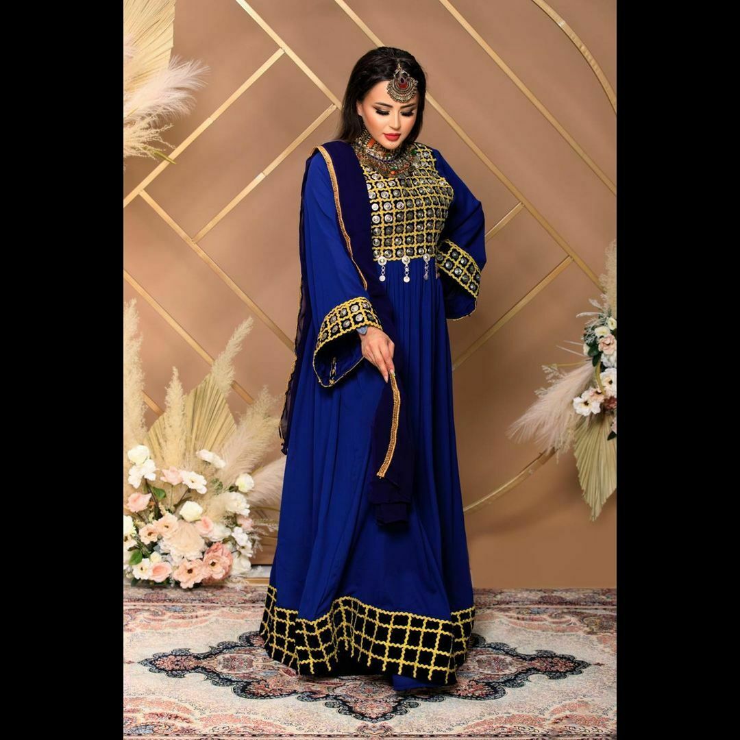 blue afghani dress Nasrin Afghan Kuchi Dress  Afghani Dress