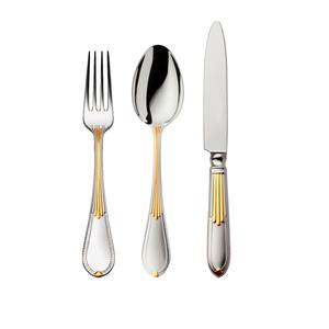 Juego de cubiertos chapados en oro de acero inoxidable al por mayor con cuchillo de hoja plateada para bodas y hoteles - Product Image 3