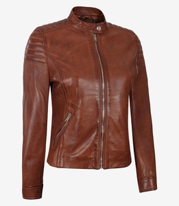 Veste de course en PU de qualité supérieure, couleur marron, épaulettes, coupe ajustée, col montant, fermeture éclair sur le devant, deux poches latérales, teinture unie - Product Image 3
