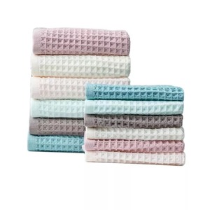 Serviettes de bain en coton gaufré, couleur unie, rectangulaires, moelleuses, pour usage domestique, taille adulte - Product Image 4