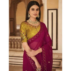 Precioso Sari de Fiesta con Lentejuelas Rani y Blusa para Vestir de Noche - Product Image 4