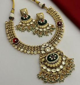 Superfine Antique Gold-Plated Brass <b>Set</b> Ethnic Necklace Earrings <b>Women</b> Girls Engagement Party Wedding Moissanite <b>Gift</b> Included - Product Image 1