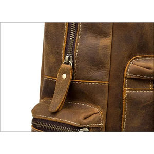 Sac à dos en cuir véritable de luxe léger avec logo personnalisé grande capacité bureau utilisation décontractée fermeture éclair portable réutilisable pour hommes femmes - Product Image 5