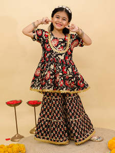 Kurta Sharara ชุดเดรสผ้าฝ้ายสำหรับเด็กผู้หญิง, ชุดเดรสผ้าฝ้ายชุดเดรสสำหรับปาร์ตี้งานแต่งงาน - Product Image 5