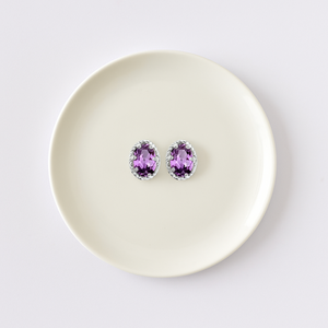 Boucles d'oreilles ovales romantiques en améthyste, argent 925 plaqué rhodium, cadeau de fiançailles, de mariage, d'anniversaire, de fête - Product Image 4