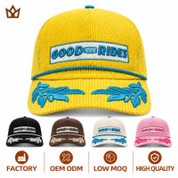Casquette Trucker Personnalisée 5 Panneaux en Velours Côtelé avec Patch Tissé et Dos en Maille, Fermeture Snapback, Style Vintage, Vente en Gros, OEM, ODM, Marque Privée