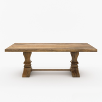 Ensemble table et chaises de salle à manger 8 places en bois de teck massif Java, avec base en fer forgé, artisanal et moderne