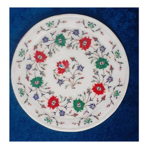 Plaque d'incrustation en marbre blanc poli de forme ronde, Pietra Dura, faite à la main, pour la décoration de la maison et l'utilisation d'autres pensées - Product Image 1