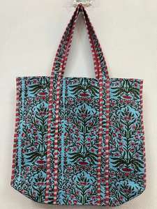 Bolsos Tote Jaipuri Indios Tradicionales, Elegantes y Bohemios, de Color Azul Cielo, de Algodón, con Cierre de Cremallera y Acolchado - Product Image 2