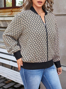 Sublimación de las mujeres Casual Stand Collar Zipper Up Floral Bomber Jacket Coat Floral Printed Outwear chaqueta - Product Image 6