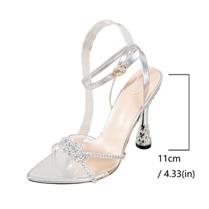 Zapatos de Mujer Primavera Otoño 2026, Estilo Moderno, Plateados con Cuentas Blancas, Tacón Transparente, Correa de Tobillo, Plataforma, Tacón Alto - Product Image 5