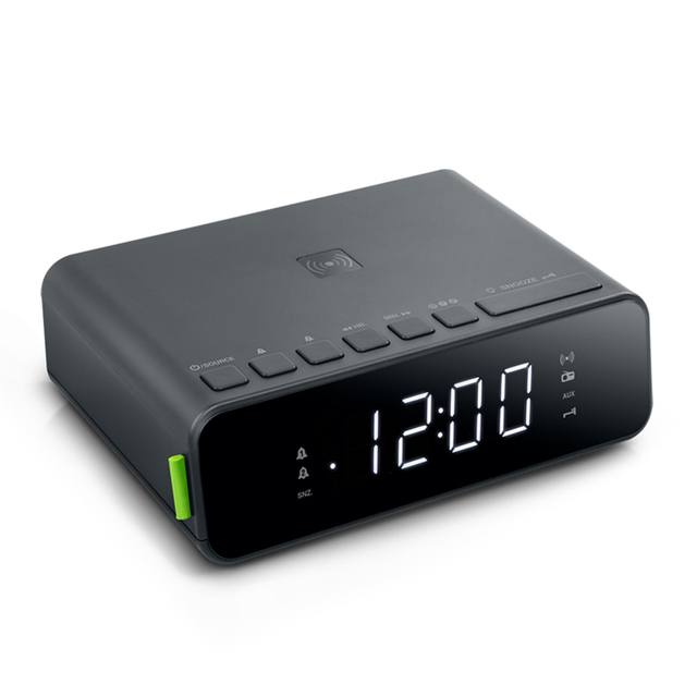 ODM Sleek Design LED Display Home Radio Dual Alarm Clock FM PLL 10W Wireless Charging 1W RMS Output Built-in Speaker Preset