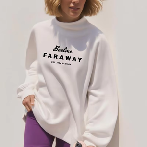 Sweat-shirt à col montant surdimensionné pour femmes de haute qualité Polyester/coton Matériau respirant Impression de logo personnalisé Service OEM - Product Image 5