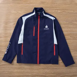 Bán Buôn Biểu Tượng Tùy Chỉnh Mens Không Thấm Nước Áo Gió Rrack Phía Trước Zip Colorblock Đàn Hồi Trims Polyester Golf Áo Khoác Cho Nam Giới