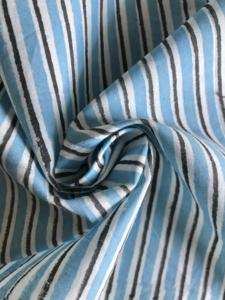 Tissu en coton imprimé à la main, rayures bleu indigo et blanc avec des lignes noires |   Textile indien minimaliste - Product Image 3