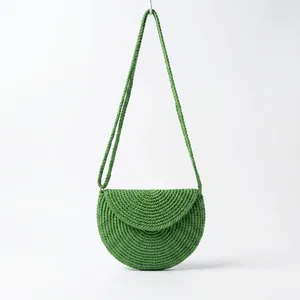 Bolso Bandolera de Media Luna con Cuentas, Azul, Hecho a Mano, con Cierre de Solapa, para Uso Diario Informal - Product Image 3