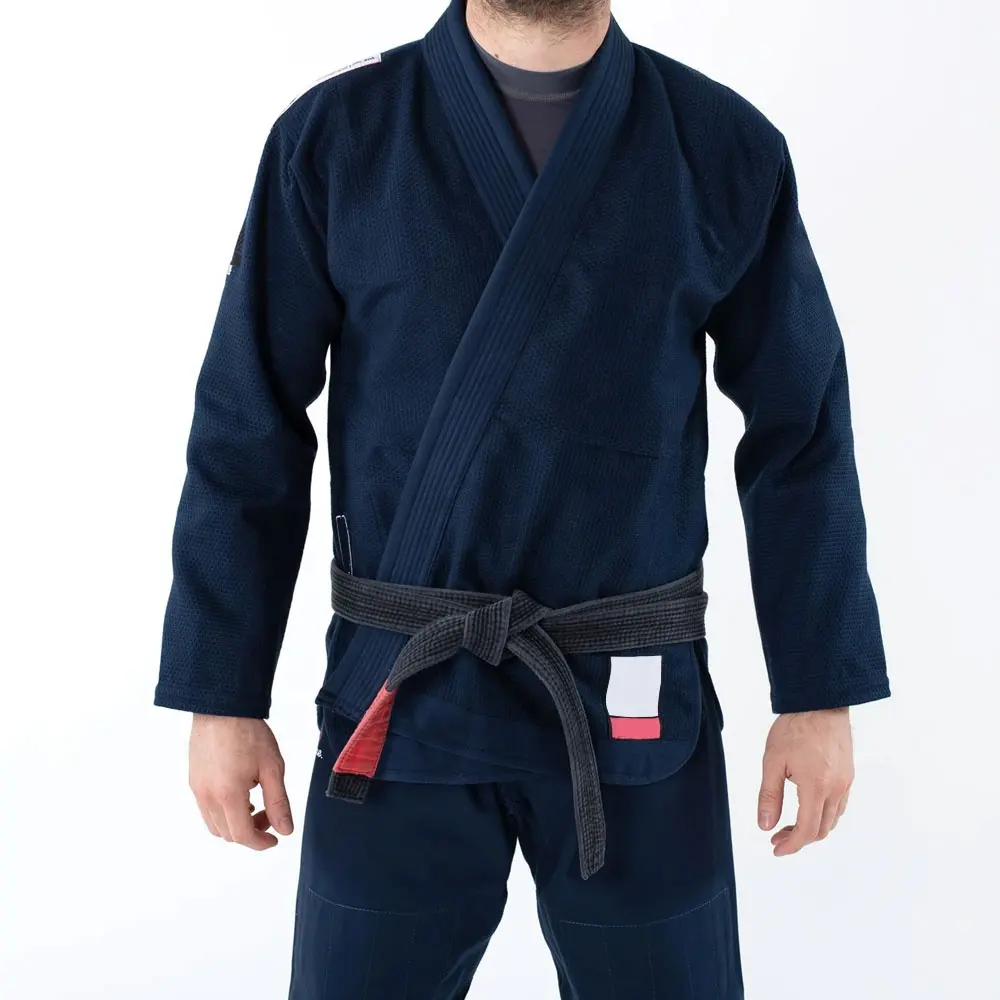 KITSUNE RED SKIES BJJ GI Màu Xanh Hải Quân 10Oz Vải Cotton Có Bề Mặt Chải Mềm Vải Dệt Màu Vàng 450GSM Cập Nhật 4 Điểm