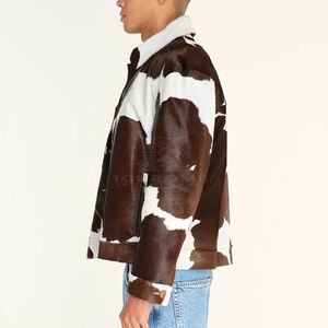 Veste en cuir de vachette haut de gamme pour homme, noir et blanc, imprimé vache, veste de moto - Product Image 3