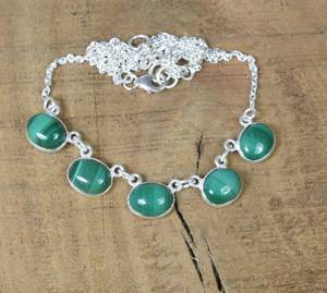 Collar de plata de ley 925 con malaquita verde, joyería de piedras preciosas hecha a mano, piedra de nacimiento de abril, regalo elegante para mujer - Product Image 2