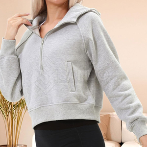 Sweat à capuche en molleton à demi-zip de qualité supérieure 100% coton pour femmes Nouveau design Streetwear Saison hivernale Col montant OEM Avant - Product Image 3