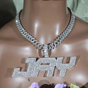 Collar con Colgante de Nombre Personalizado de Hip Hop, Totalmente Engastado con Diamantes de Moissanita VVS, Plata 925, Cadena Cubana para Hombre, Moda - Product Image 2