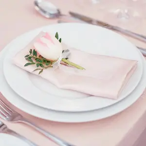 Linen Cotton Customized light pink color Stock Wholesale Embroidered Napkin Cloth For Wedding Hotel Dinning Room cotton napkins