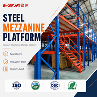Système de rayonnage de mezzanine d'entrepôt, plateforme de stockage en acier robuste avec escalier, certifié ISO9001, protégé contre la corrosion pour usage industriel
