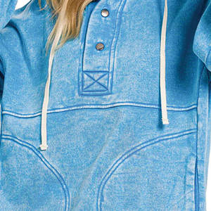 <b>Women</b> Winter Terry Acid Wash Pullover <b>Hoodies</b> Front Logo Option Sky <b>Blue</b> Color High Quality Bulk Orders - Product Image 6