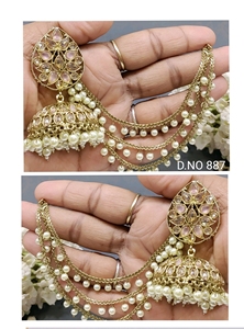 Boucles d'oreilles tendance Polki Mehndi Bahubali SKU-887 A4 en laiton à motif floral avec pierre de rubis pour les mariages - Product Image 3