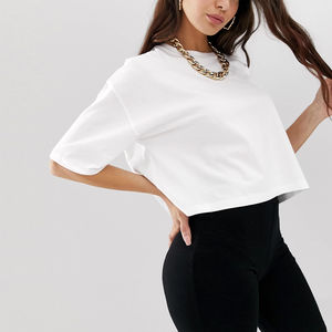 Último diseño sólido en blanco liso Crop Top personalizado mujeres camisetas nueva moda señoras Crop Top mujeres camisetas para la venta OEM - Product Image 3
