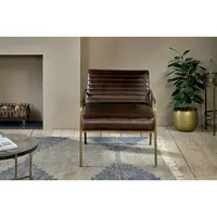 Fauteuil inclinable capitonné en cuir véritable marron, style minimaliste antique, navyaniarts, 20 kg, salon