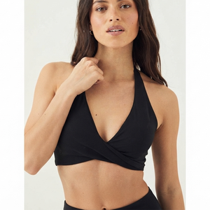 Soutien-gorge de sport OEM noir torsadé pour femme, col en V profond, sans couture, maintien moyen, respirant, pour yoga et entraînement - Product Image 4