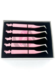 Pince à épiler pour extensions de cils de haute qualité en acier inoxydable antistatique 10 mm avec revêtement en poudre rose clair et pointe argentée, instrument de beauté - Product Image 4