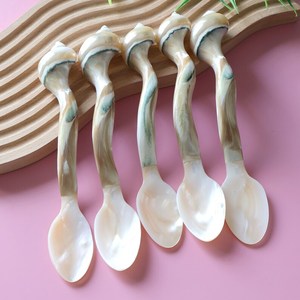 Beauté intemporelle luxueuse perle en acier inoxydable thé café cuillère de service petites techniques supérieures en bois fabriquées pour les fêtes - Product Image 4