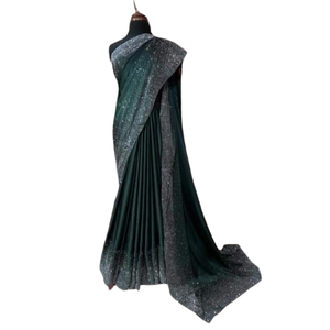 Nouvelle arrivée, sari indien en georgette pour femmes, avec broderie lourde et sequins, avec un chemisier assorti avec la même broderie - Product Image 3