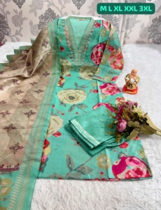 Nueva llegada Venta caliente Jarna Silk con trabajo hecho a mano Kurti Pant y Dupatta Fabricante Mayorista de Surat a la tarifa más baja - Product Image 5