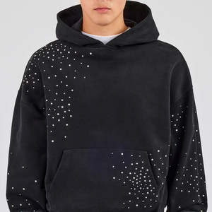 Sudaderas con Capucha y Cremallera para Hombre, Lavado Ácido, Pedrería en Toda la Prenda, Estilo Holgado, Personalizadas, Moda Urbana Masculina, OEM - Product Image 4