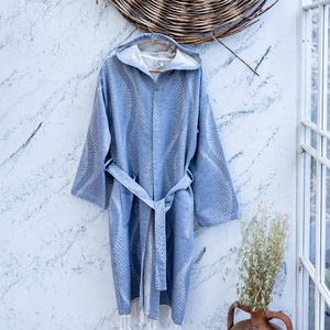 Albornoz turco con forro de felpa, azul marino, con capucha, 100% algodón - Product Image 3
